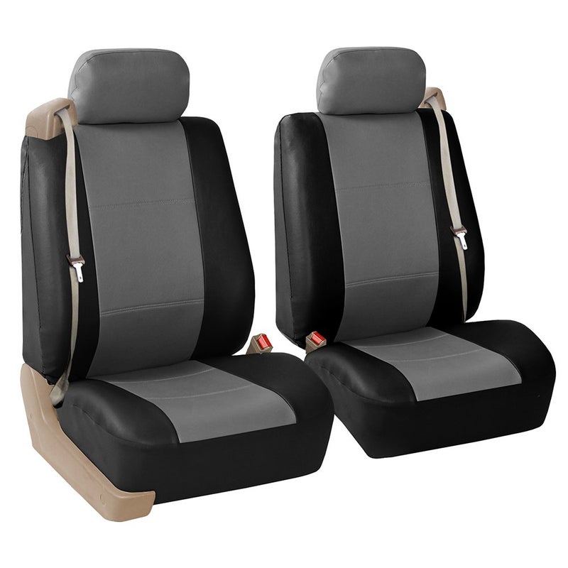 FH Group Front Set Faux Leather Car Seat Covers for Low Back Seat with Removable Headrest, Universal Fit, Airbag Compatible Seat Cover for SUV, Gray/Black - Image 1